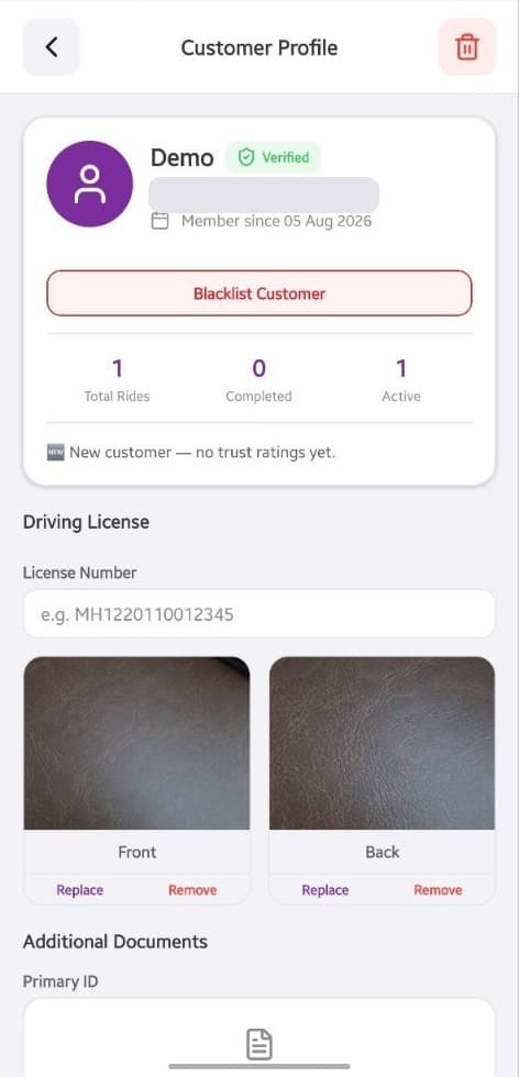 Customer vault in the Velosta vendor app